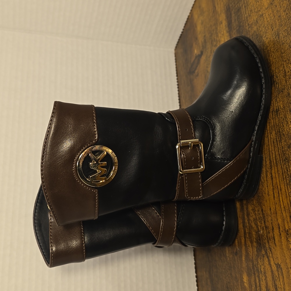 Kids Michael Kors Emma Blaire Tall Riding Leather Boots Girls Brown Black Size 5